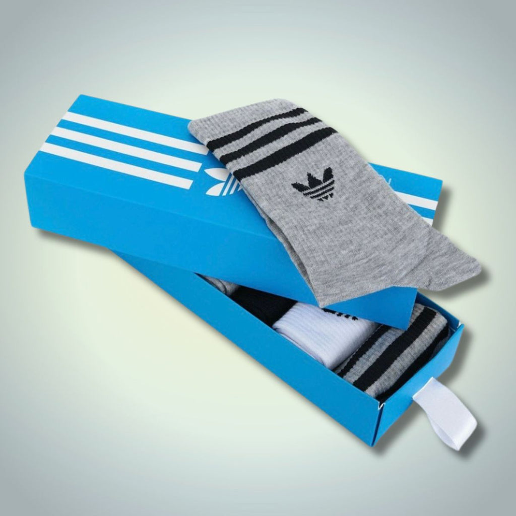 Σετ 6 ζευγάρια μακριές κάλτσες Adidas, 40-45, μαύρο, γκρι, λευκό. Premium ποιότητα