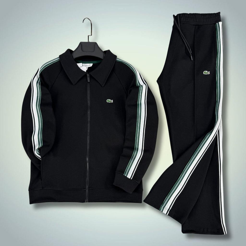 Ανδρικό αθλητικό σετ Lacoste, μαύρο, με λωρίδα, μοντέλο 2026, premium ποιότητα