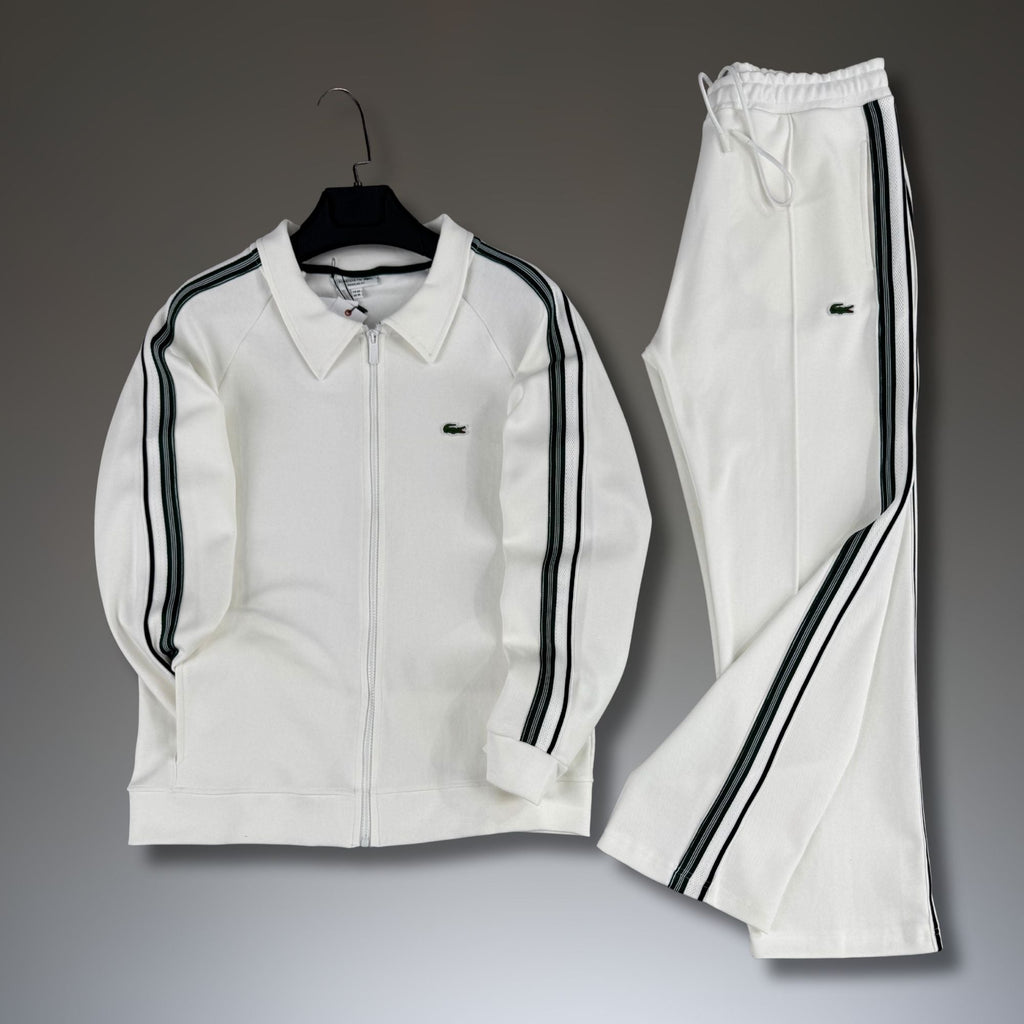 Ανδρικό αθλητικό σετ Lacoste, λευκό, με λωρίδα, μοντέλο 2026, premium ποιότητα