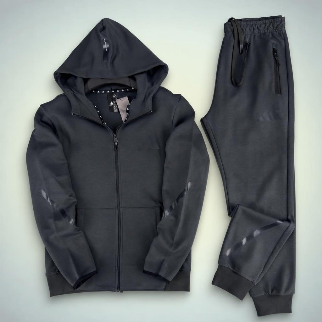Adidas ανδρικό αθλητικό σετ με κουκούλα, 2025, γραφίτης. Premium ποιότητα