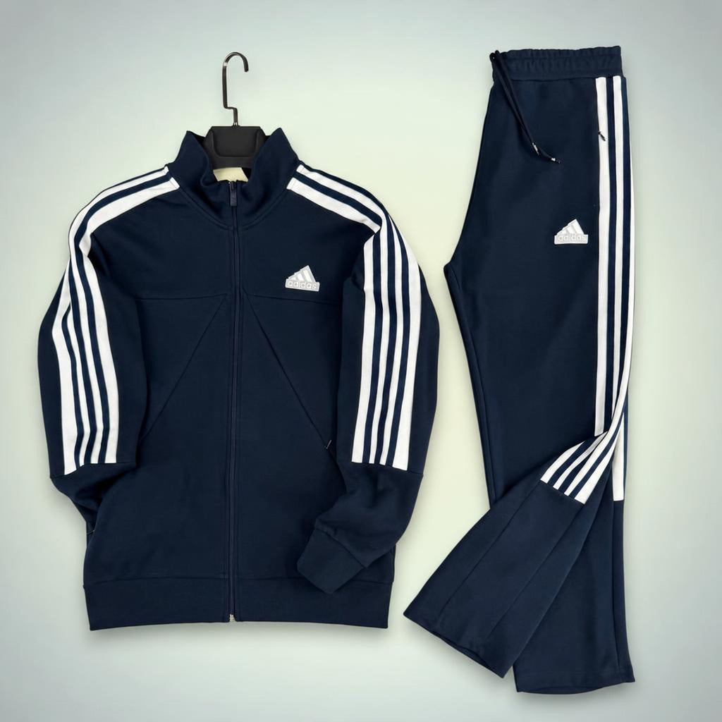 Adidas ανδρικό αθλητικό σετ με τρεις λευκές ρίγες, σκούρο μπλε. Premium ποιότητα