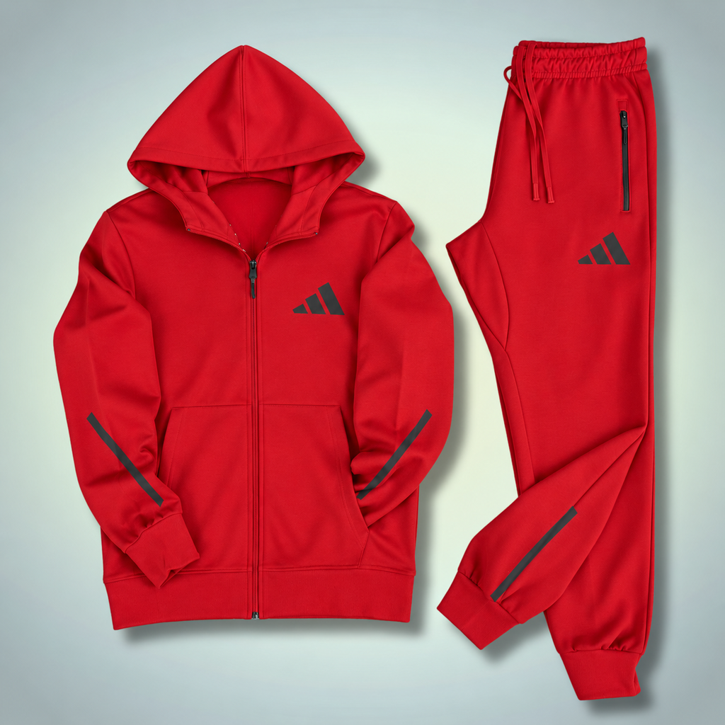 Adidas ανδρικό αθλητικό σετ με κουκούλα, 2025, κόκκινο. Premium ποιότητα