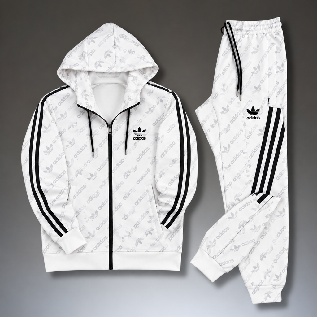 Adidas ανδρικό αθλητικό σετ, μονόγραμμα, λευκό. Premium ποιότητα