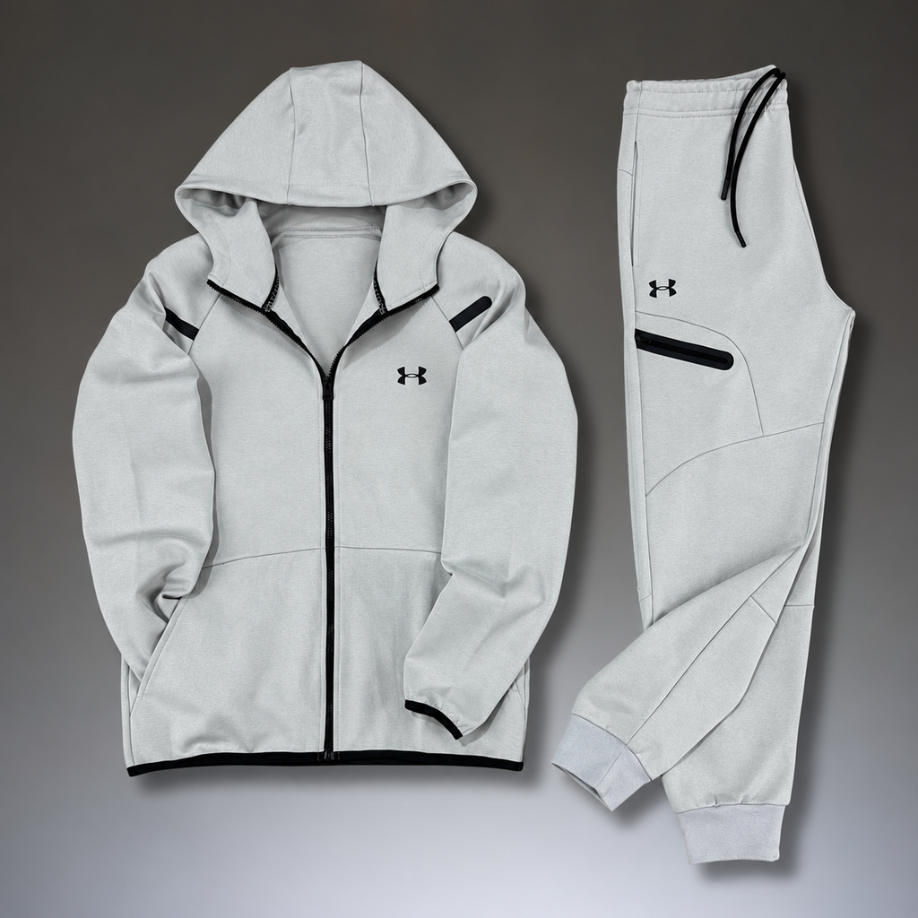 Under Armour ανδρικό αθλητικό σετ με ανακλαστικές λεπτομέρειες, ανοιχτό γκρι. Premium ποιότητα