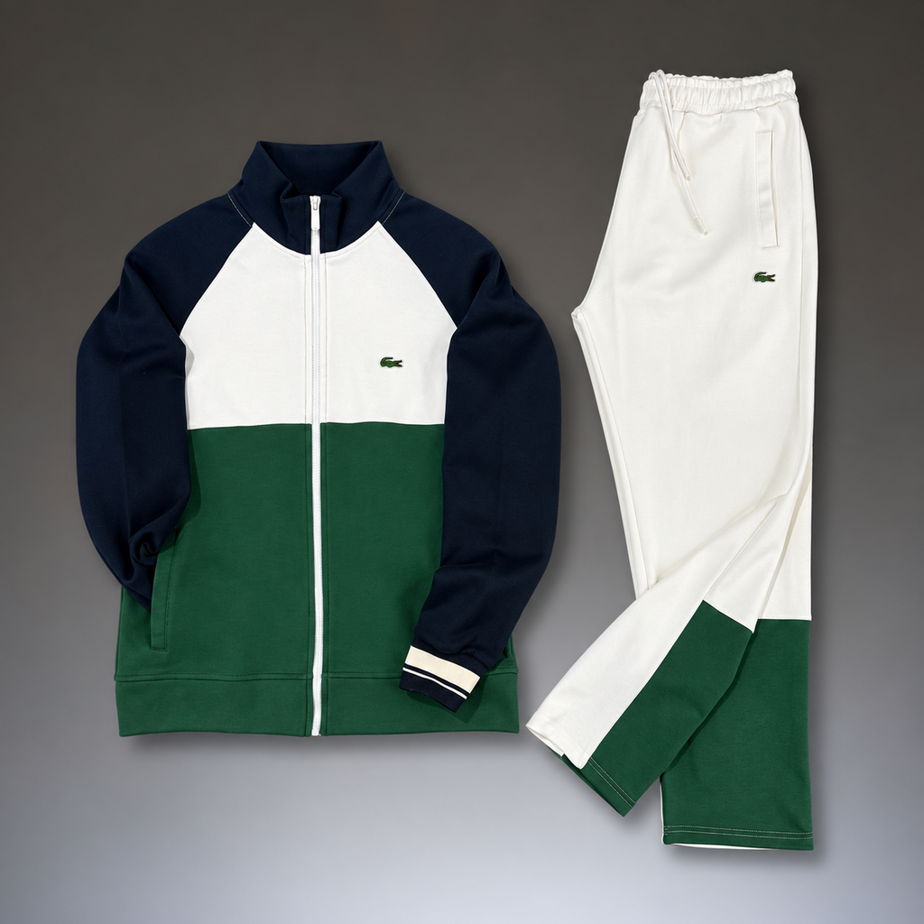 Lacoste ανδρικό αθλητικό σετ, τρία χρώματα, σκούρο μπλε - λευκό - πράσινο. Premium ποιότητα