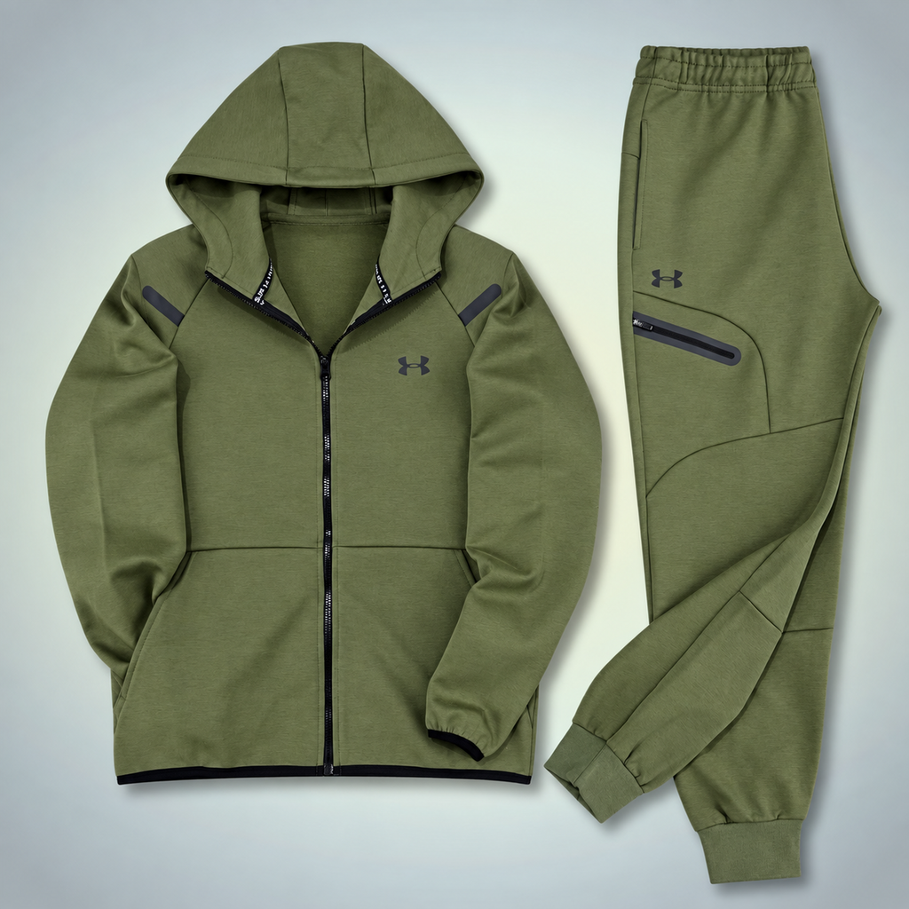 Under Armour ανδρικό αθλητικό σετ με ανακλαστικές λεπτομέρειες, ελαιώδες πράσινο. Premium ποιότητα