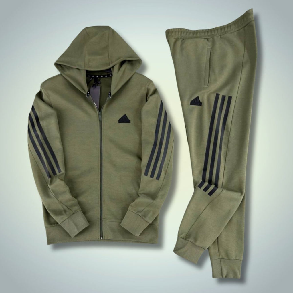 Ανδρική φόρμα Adidas 2025, κάθετες ρίγες, λαδί. Premium ποιότητα