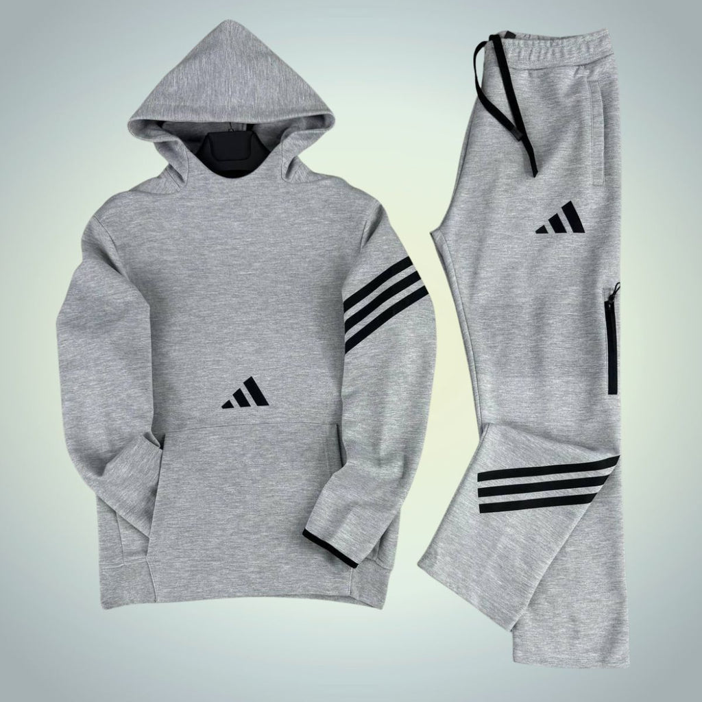 Ανδρική φόρμα με κουκούλα Adidas, κλασικό γκρι. Premium ποιότητα