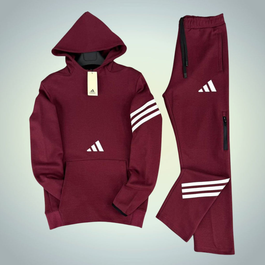 Ανδρική φόρμα με κουκούλα Adidas, μπορντό. Premium ποιότητα