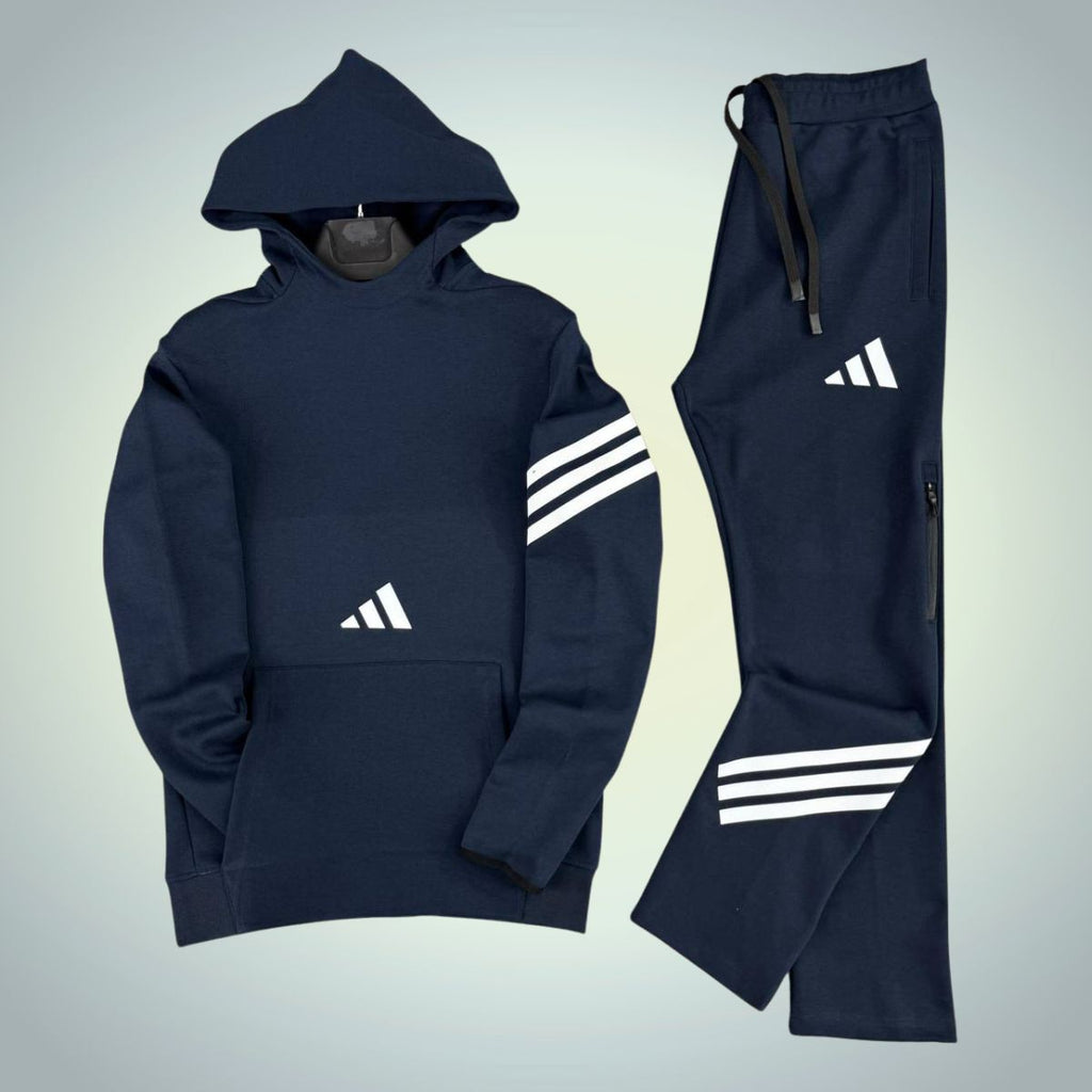 Ανδρική φόρμα με κουκούλα Adidas, σκούρο μπλε. Premium ποιότητα
