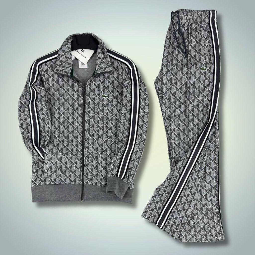 Ανδρική φόρμα Lacoste Jacquard Monogram, γραφίτη - γκρι. Premium ποιότητα