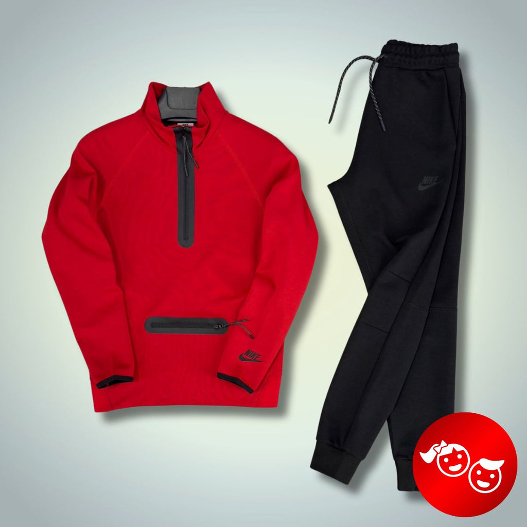 Παιδική αθλητικό σύνολο Nike Tech Fleece, κόκκινο - μαύρο. Μοντέλο 2024. Premium ποιότητα