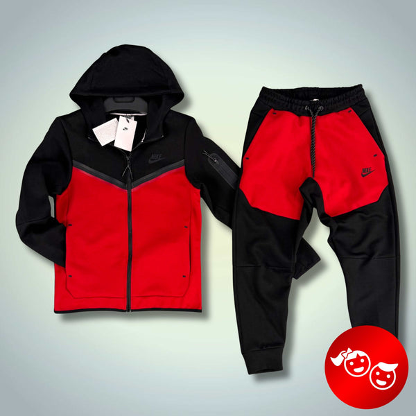 Παιδική φόρμα Nike Tech Fleece, μαύρο – κόκκινο, Model 2024. Premium ποιότητα