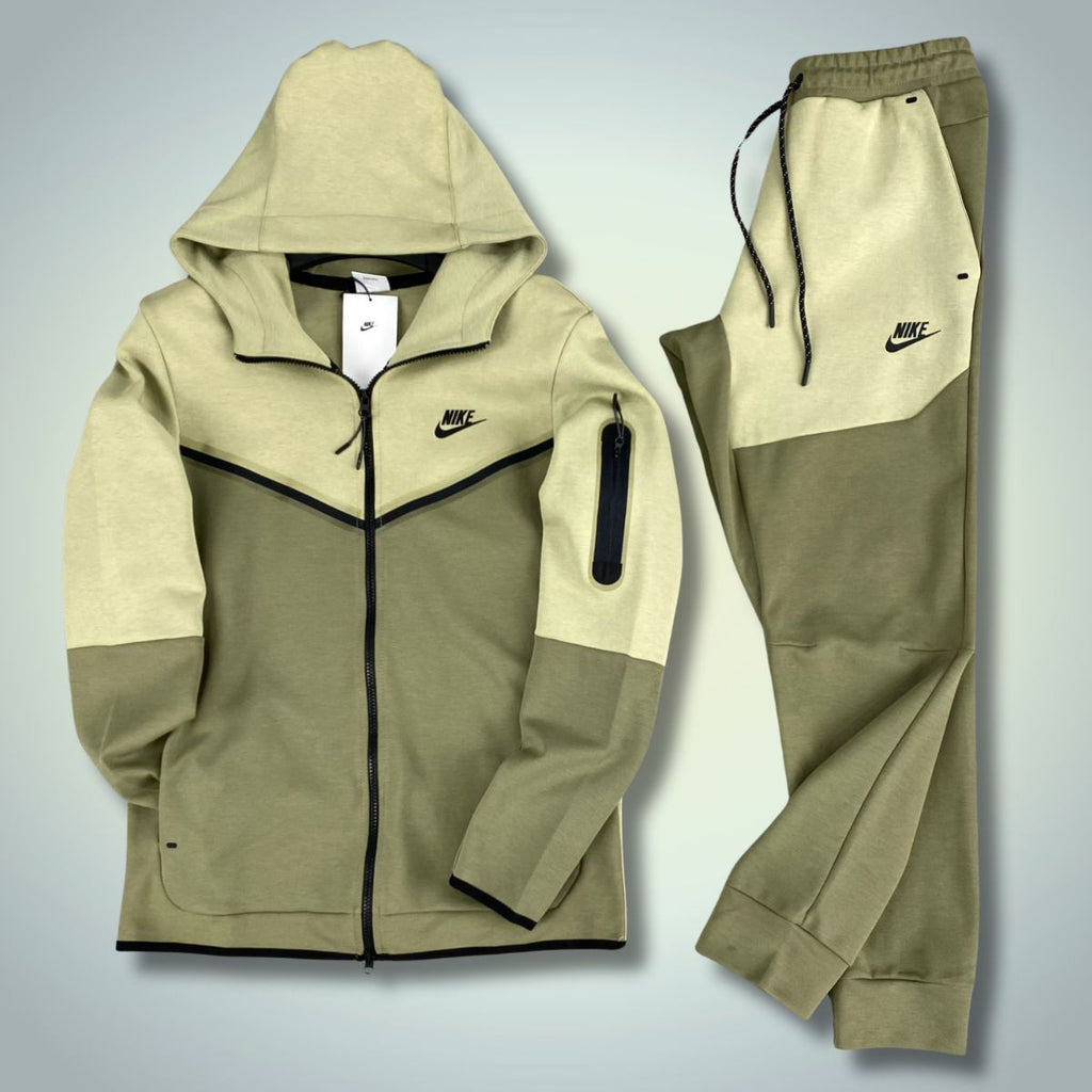 Ανδρική αθλητική φόρμα Nike Tech Fleece, λαδί & ανοιχτό πράσινο. Premium ποιότητα