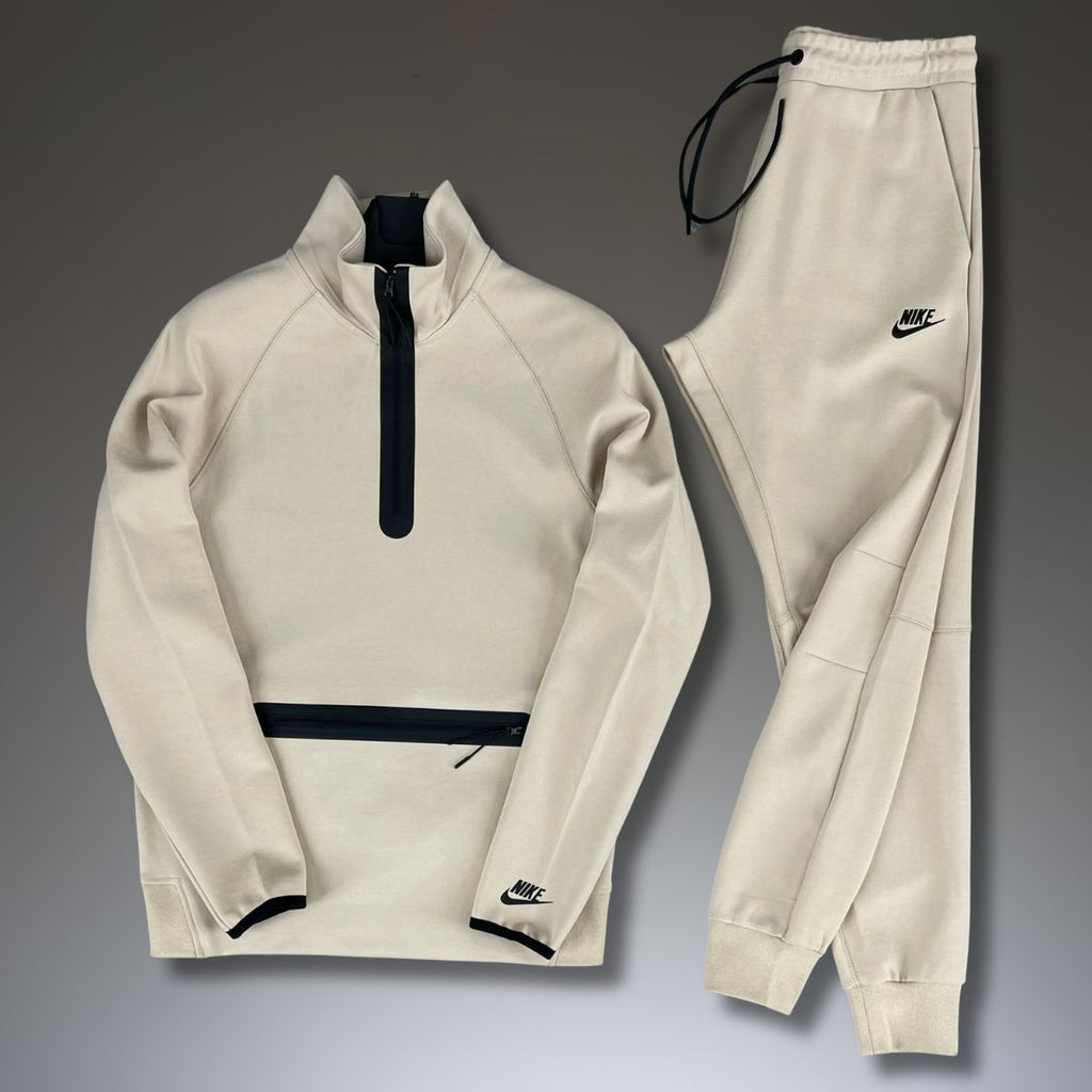 Ανδρική αθλητική φόρμα  Nike Tech Fleece με μεγάλη μπροστινή τσέπη, μπέζ. Μοντέλο 2024. Premium ποιότητα