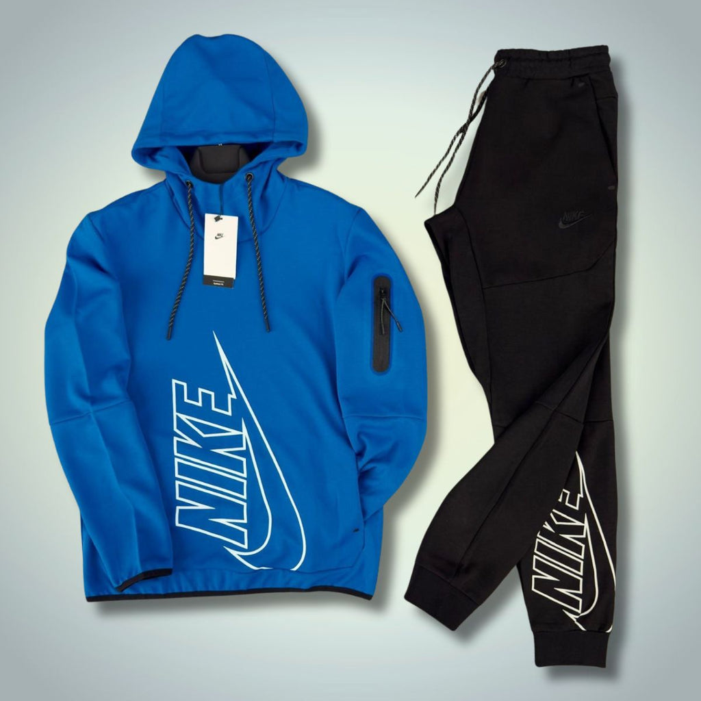 Αντρικό αθλητικό Nike Tech Fleece ανδρικής ομάδας, χωρίς φερμουάρ, μπλε - μαύρο. Premium ποιότητα