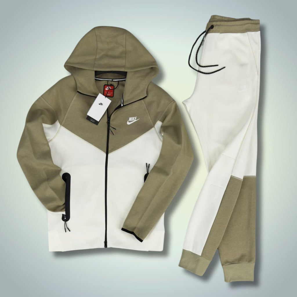 Ανδρική αθλητική φόρμα Nike Tech Fleece πράσινη και λευκή. Μοντέλο 2023. Premium ποιότητα