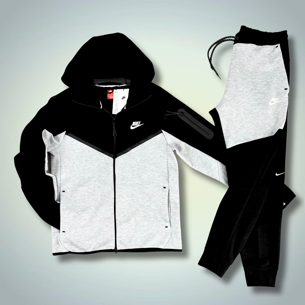 Ανδρική αθλητική φόρμα Nike Tech Fleece, μαύρο - κλασικό γκρι. Μοντέλο 2024. Premium ποιότητα