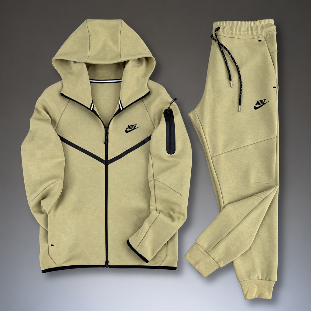 Nike Tech Fleece ανδρικό αθλητικό σετ, αμμώδες μπεζ. Μοντέλο 2024. Premium ποιότητα