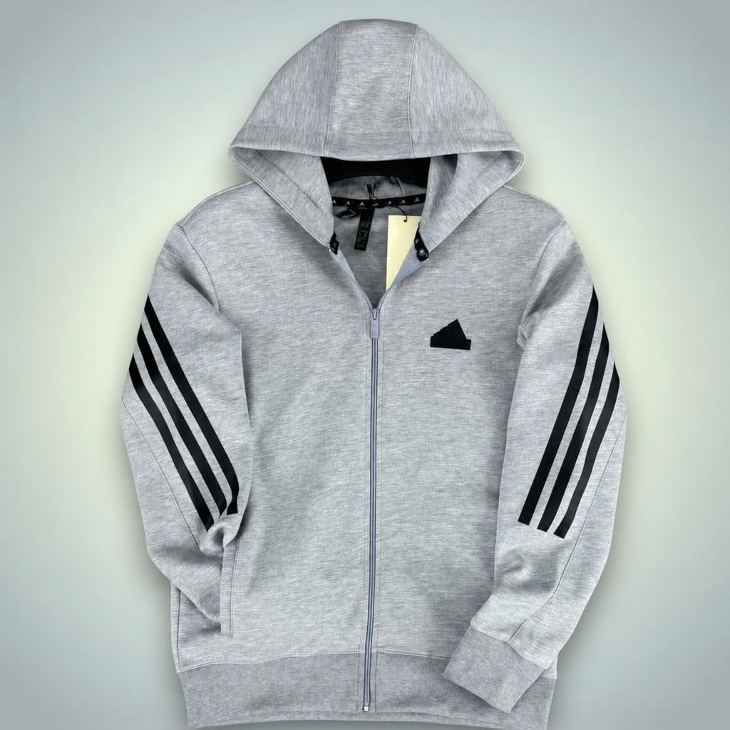 Adidas ανδρικό φούτερ με κουκούλα, τρεις ρίγες, κλασικό γκρι. Premium ποιότητα