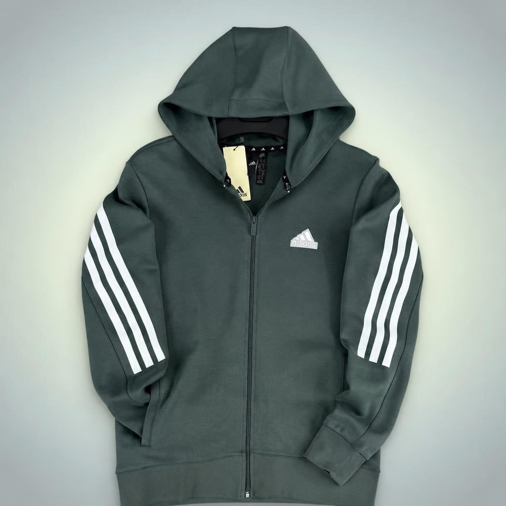 Adidas ανδρικό φούτερ με κουκούλα, τρεις ρίγες, φασκόμηλο πράσινο. Premium ποιότητα