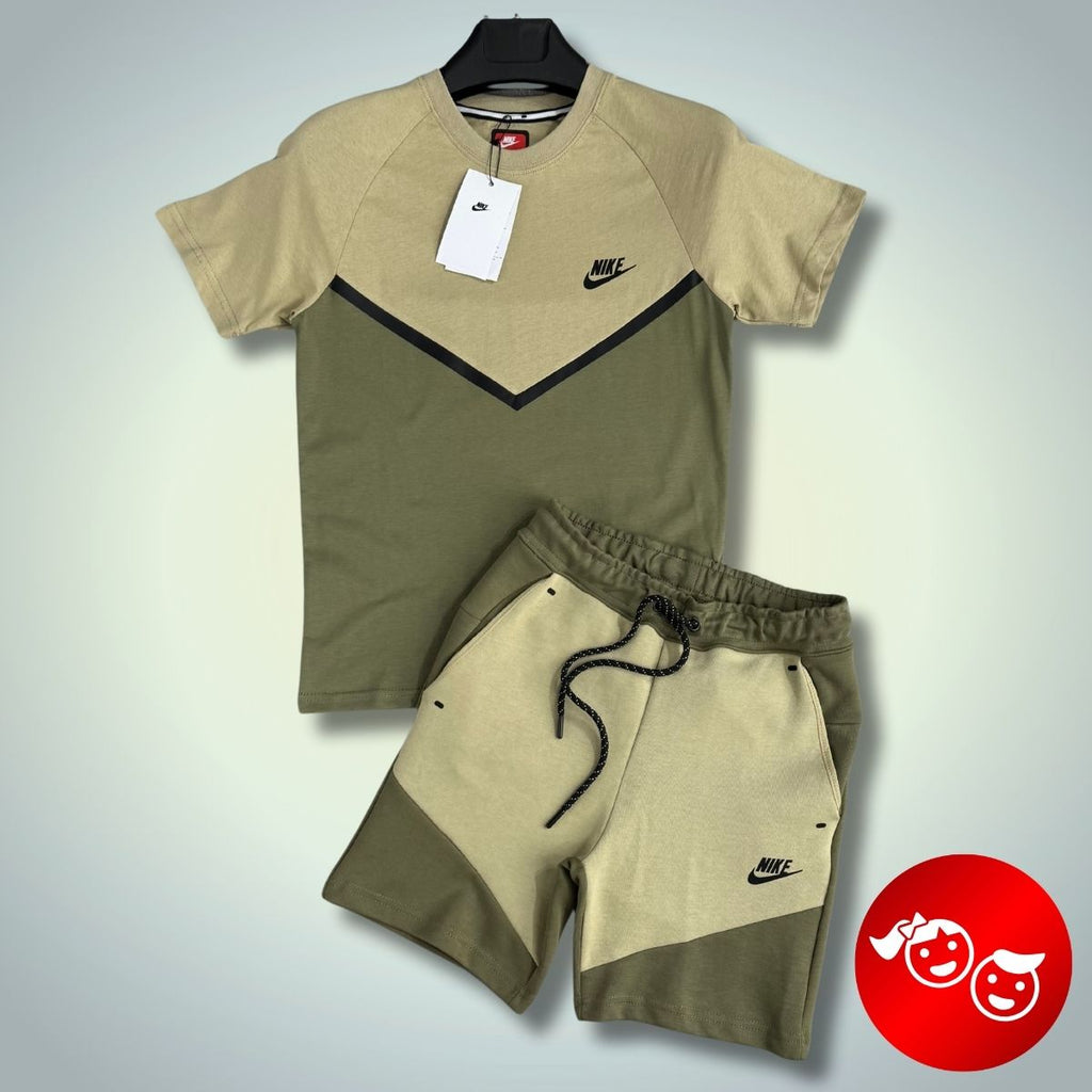 Nike Tech Fleece παιδικό αθλητικό σετ με σορτς, σκούρο πράσινο - λαδί. Premium ποιότητα