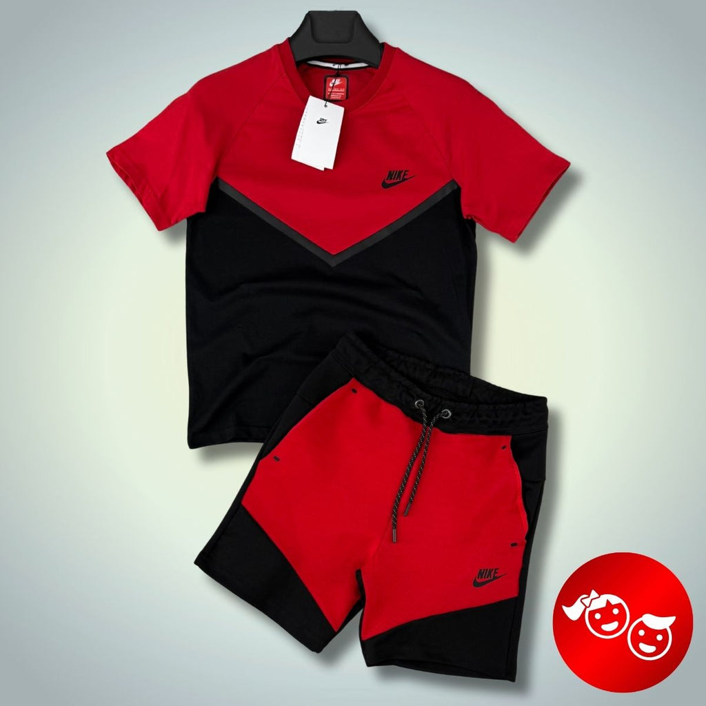 Nike Tech Fleece παιδικό αθλητικό σετ με σορτς, κόκκινο - μαύρο. Premium ποιότητα