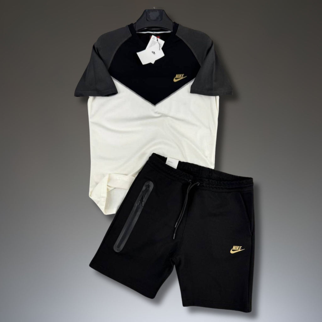 Nike Tech Fleece ανδρικό κοντό αθλητικό σετ, γραφίτης-λευκό-μαύρο. Premium ποιότητα
