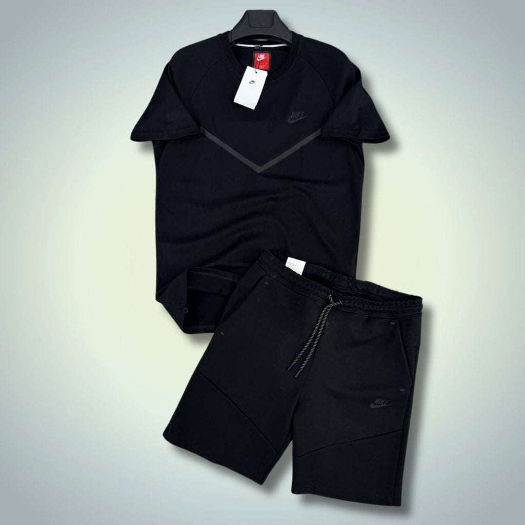 Nike Tech Fleece ανδρικό κοντό αθλητικό σετ, μαύρο. Premium ποιότητα
