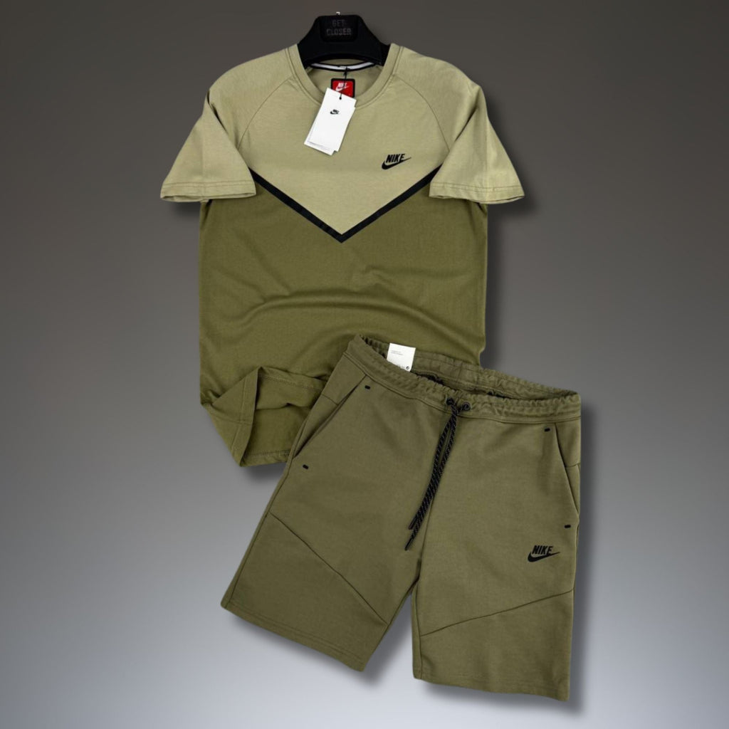 Nike Tech Fleece ανδρικό κοντό αθλητικό σετ, ανοιχτό πράσινο-λαδί πράσινο. Premium ποιότητα