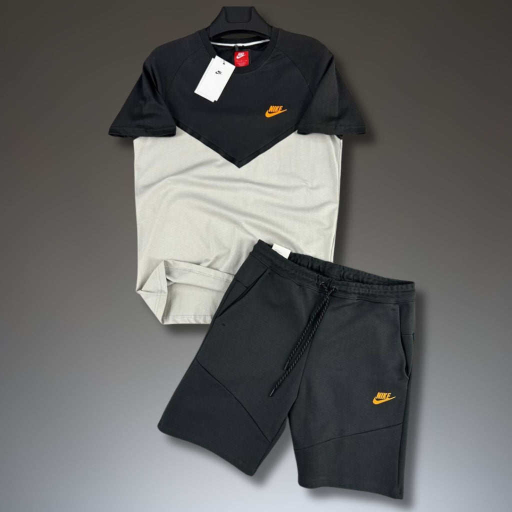 Nike Tech Fleece ανδρικό κοντό αθλητικό σετ, γραφίτης-μπεζ. Premium ποιότητα