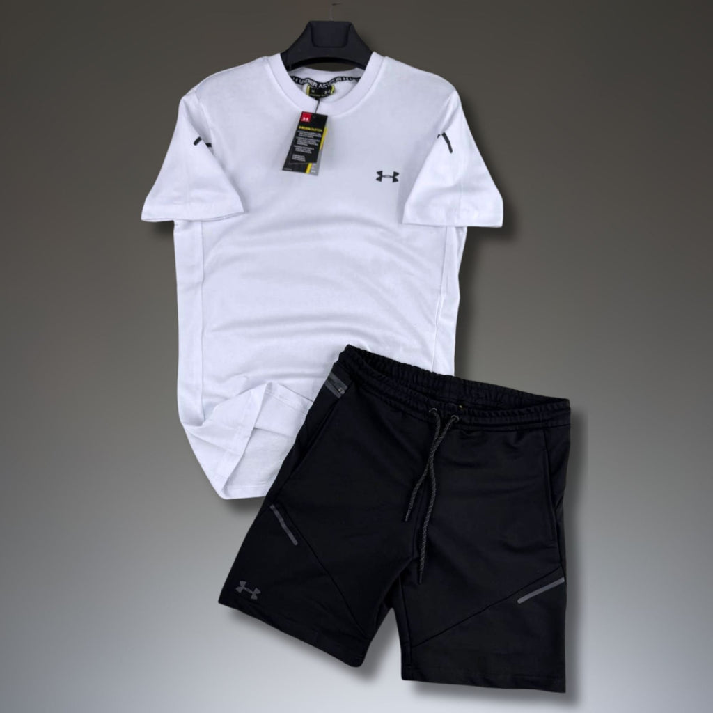 Under Armour ανδρικό κοντό αθλητικό σετ, άσπρο-μαύρο. Premium ποιότητα
