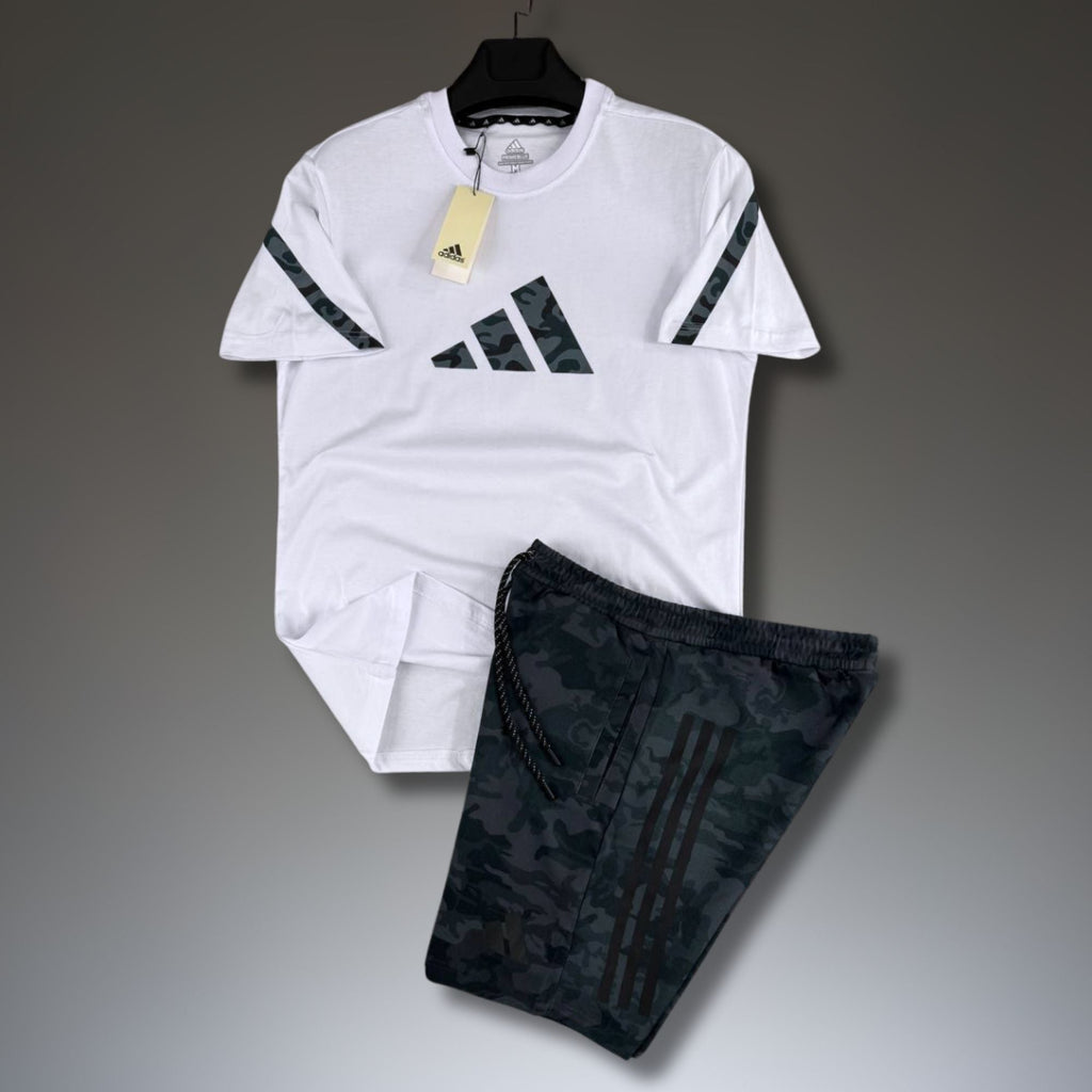 Adidas Z.N.E. ανδρικό κοντό αθλητικό σετ, καμουφλάζ σχέδιο, άσπρο-γκρι. Premium ποιότητα