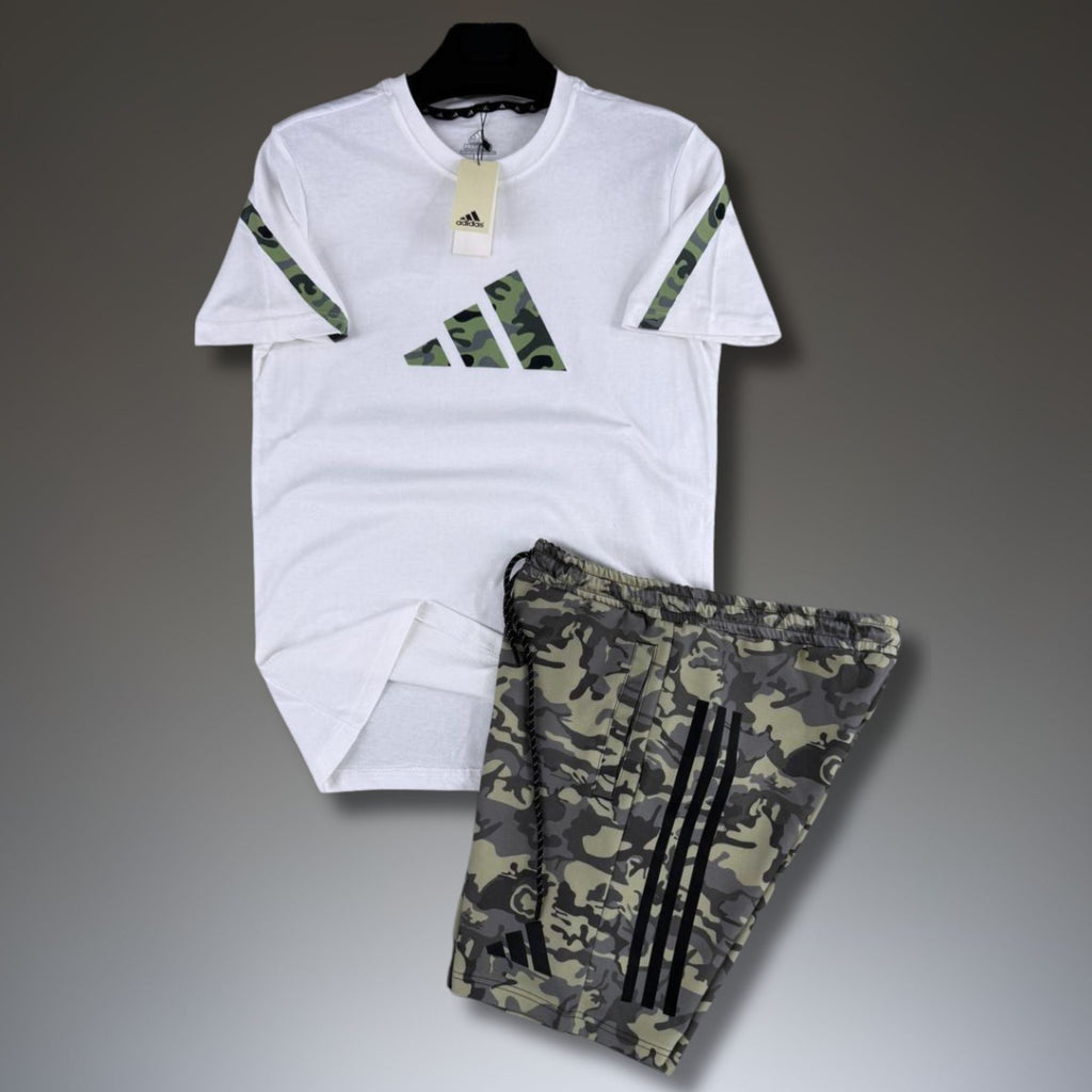 Adidas Z.N.E. ανδρικό κοντό αθλητικό σετ, καμουφλάζ σχέδιο, άσπρο-πράσινο. Premium ποιότητα