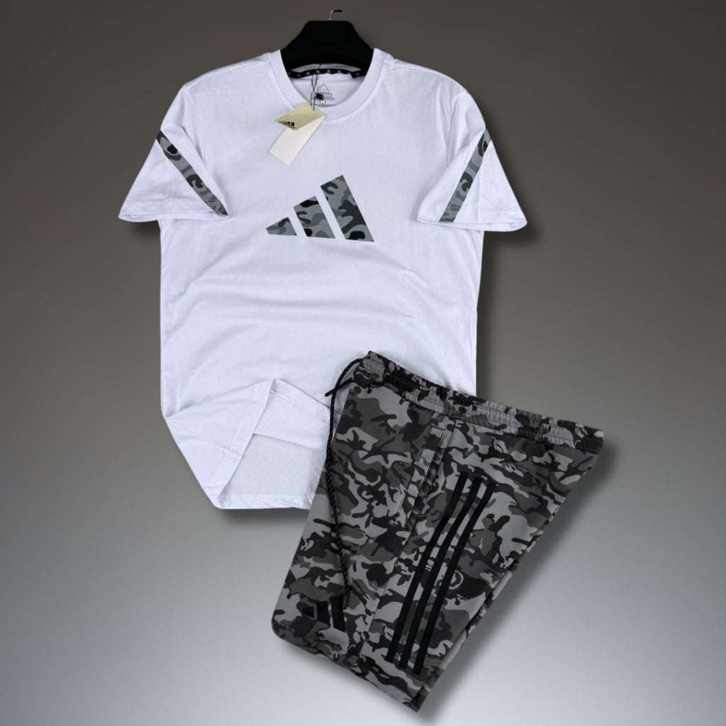 Adidas Z.N.E. ανδρικό κοντό αθλητικό σετ, καμουφλάζ σχέδιο, άσπρο-γκρί. Premium ποιότητα