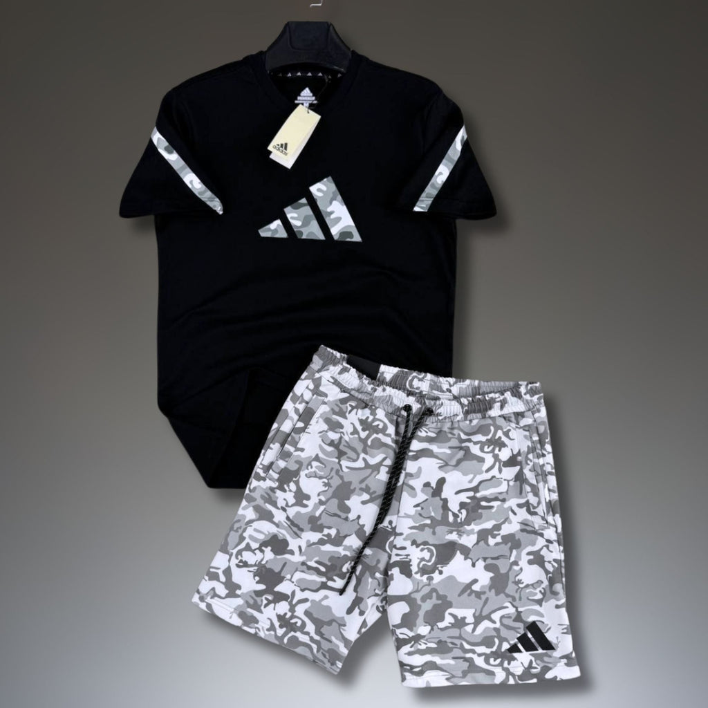 Adidas Z.N.E. ανδρικό κοντό αθλητικό σετ, καμουφλάζ σχέδιο, μαύρο-άσπρο. Premium ποιότητα