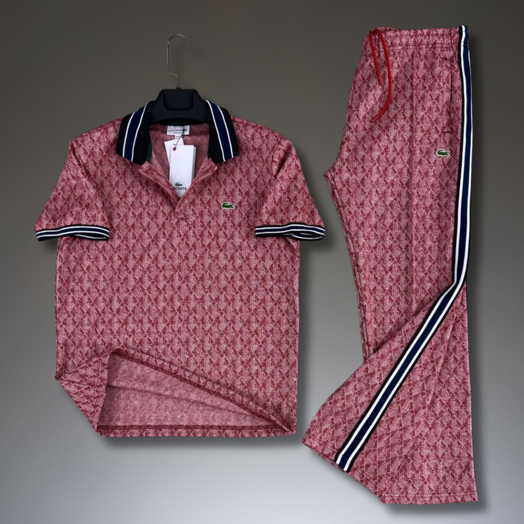 Lacoste ανδρικό καλοκαιρινό αθλητικό σετ, Jacquard πόλο, κόκκινο. Premium ποιότητα