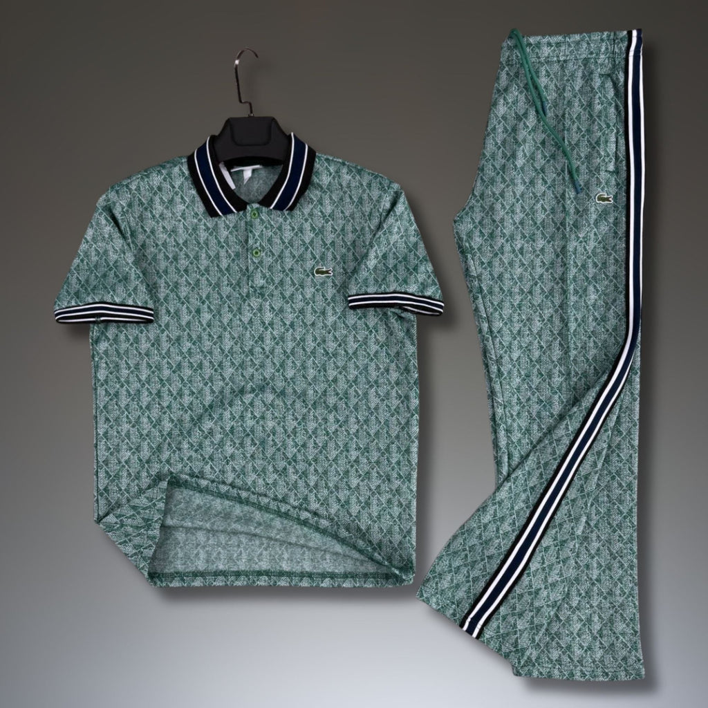 Lacoste ανδρικό καλοκαιρινό αθλητικό σετ, Jacquard πόλο, πράσινο. Premium ποιότητα