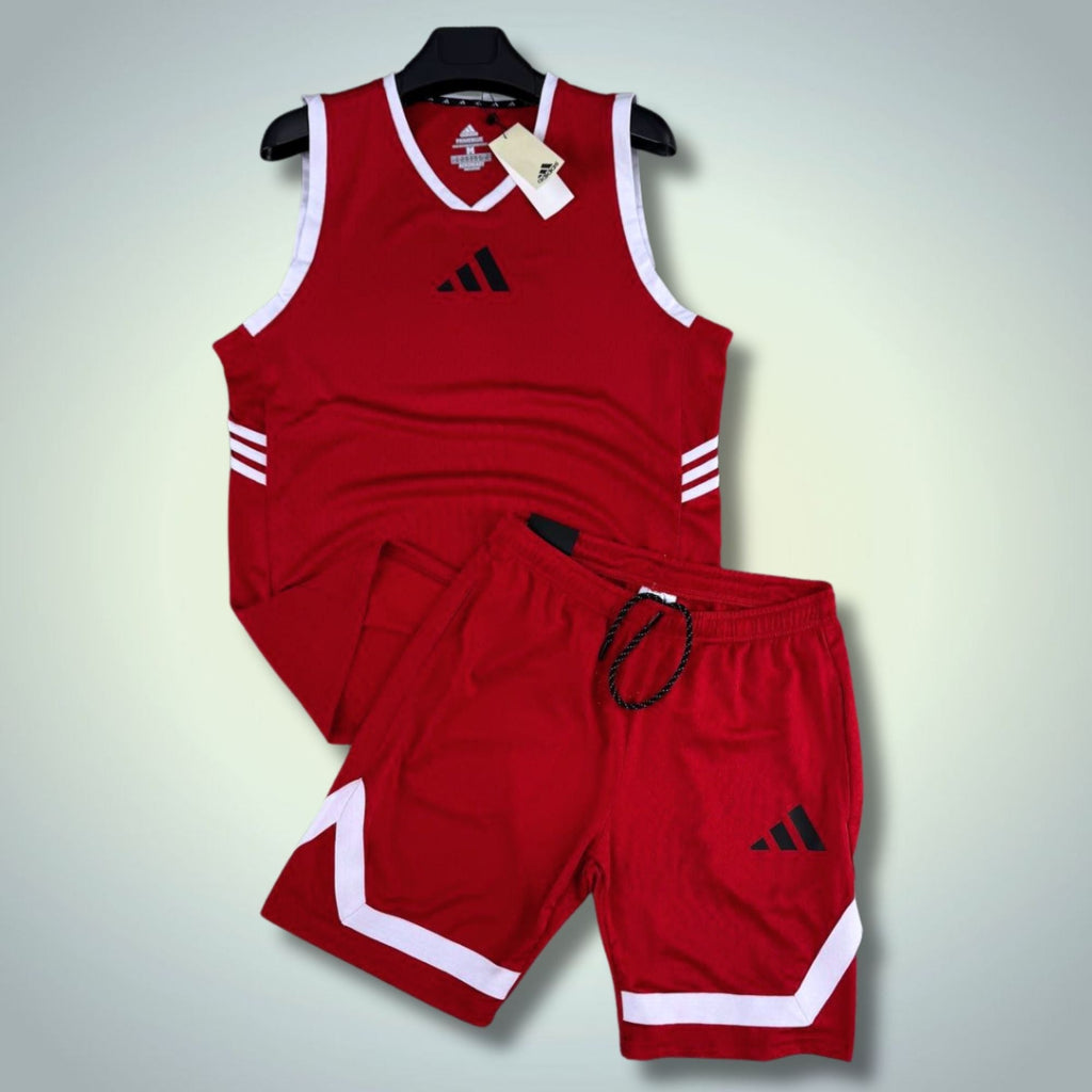 Adidas ανδρικό κοντό αθλητικό σετ με αμάνικο, κόκκινο. Dri-Fit. Premium ποιότητα
