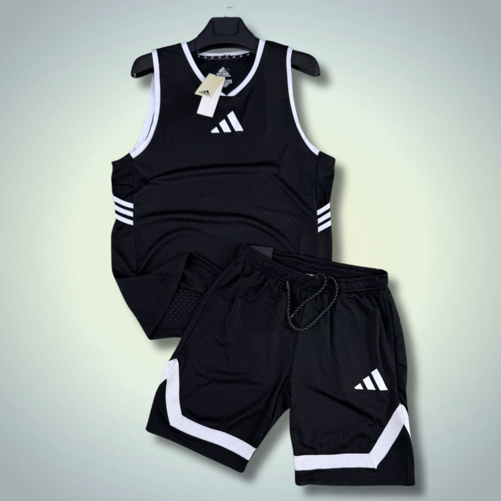 Adidas ανδρικό κοντό αθλητικό σετ με αμάνικο, μαύρο. Dri-Fit. Premium ποιότητα