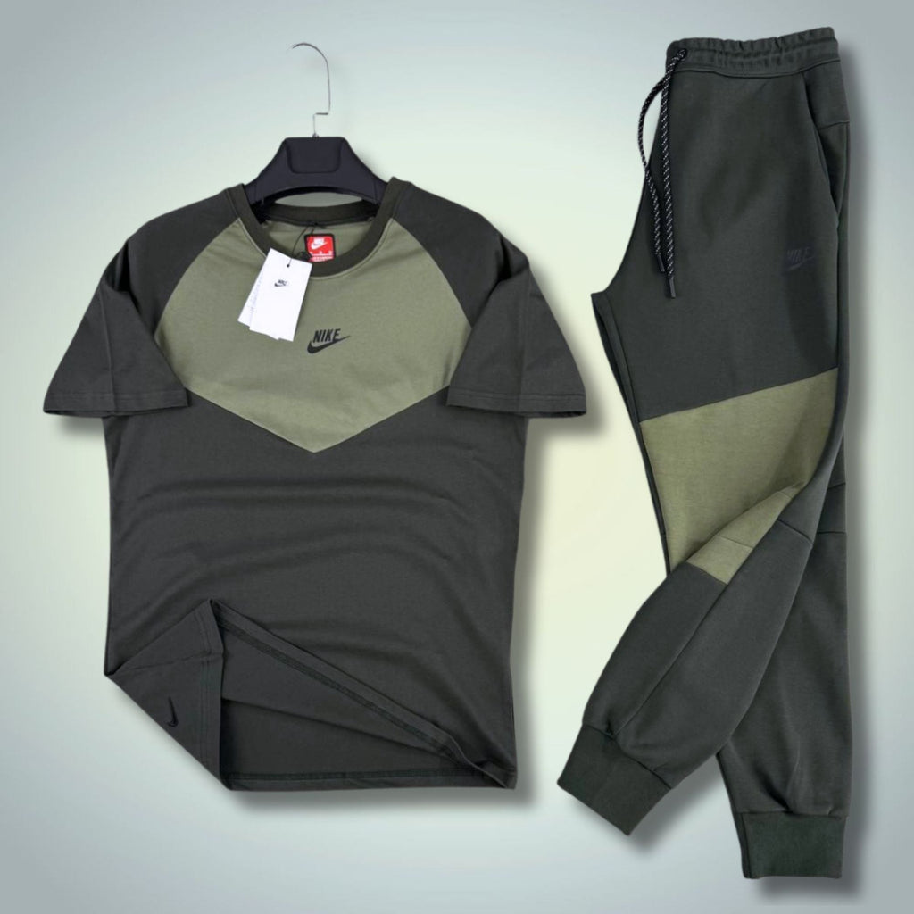 Nike Tech Fleece ανδρικό καλοκαιρινό αθλητικό σετ, σκούρο πράσινο-ελαιόλαδο πράσινο. 2026. Premium ποιότητα
