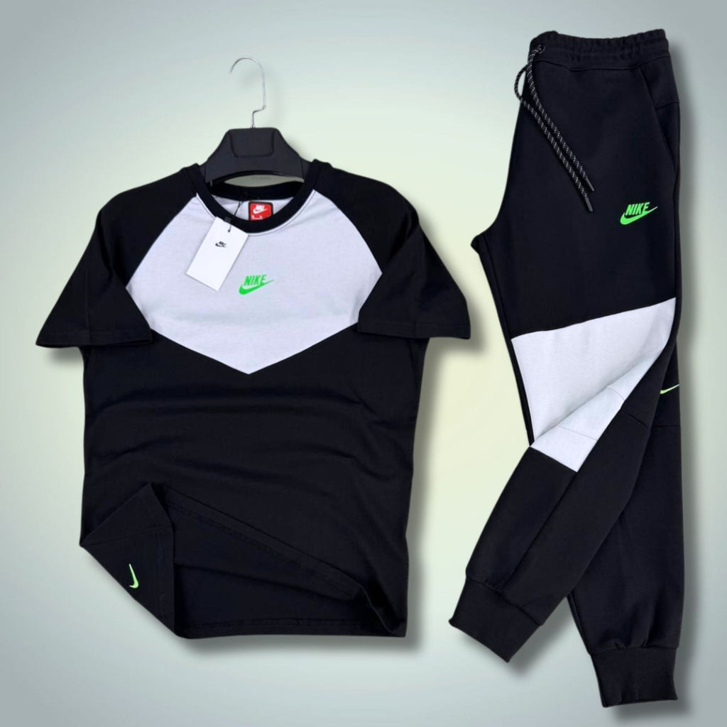 Nike Tech Fleece ανδρικό καλοκαιρινό αθλητικό σετ, μαύρο-άσπρο. 2026. Premium ποιότητα