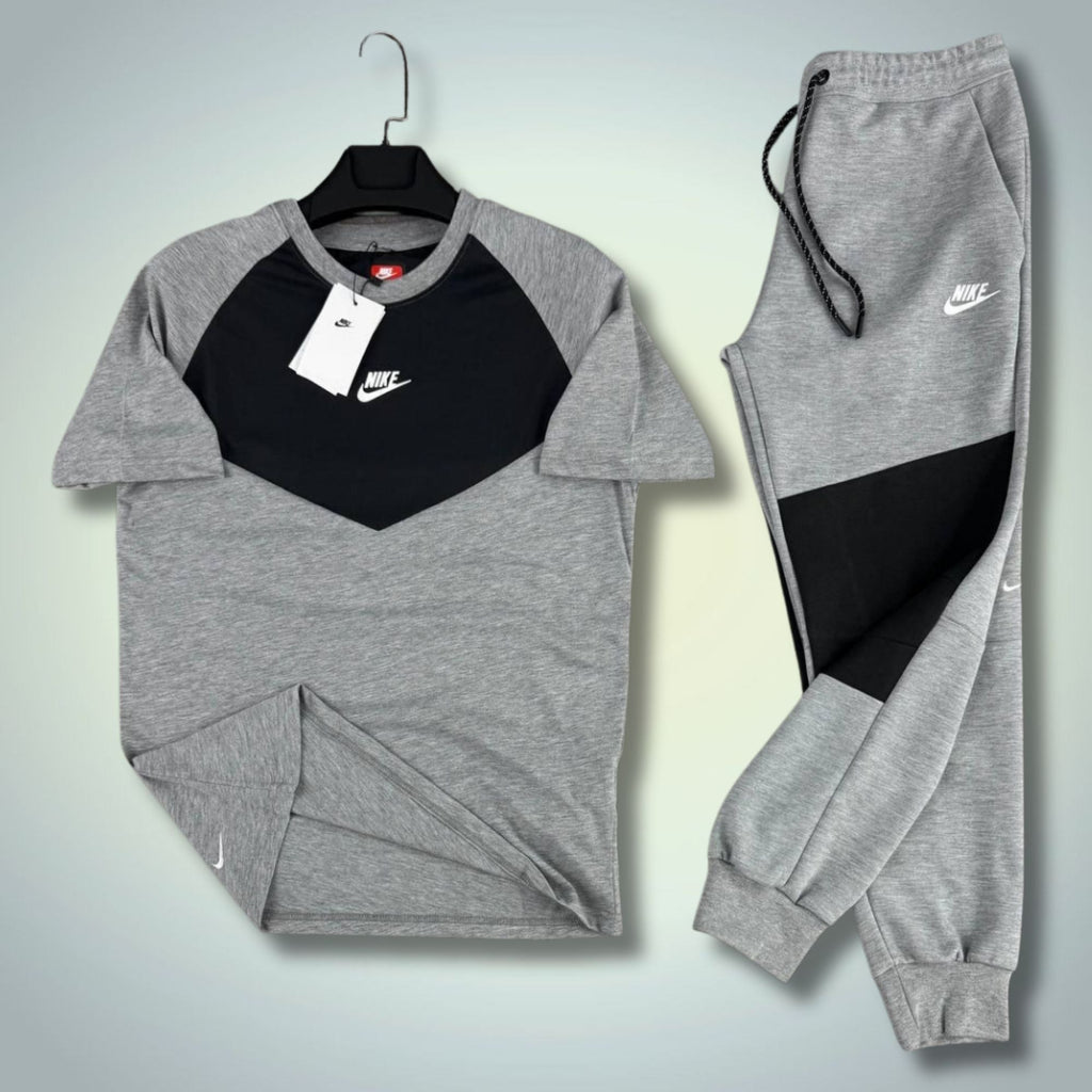 Nike Tech Fleece ανδρικό καλοκαιρινό αθλητικό σετ, κλασικό γκρι-μαύρο. 2026. Premium ποιότητα