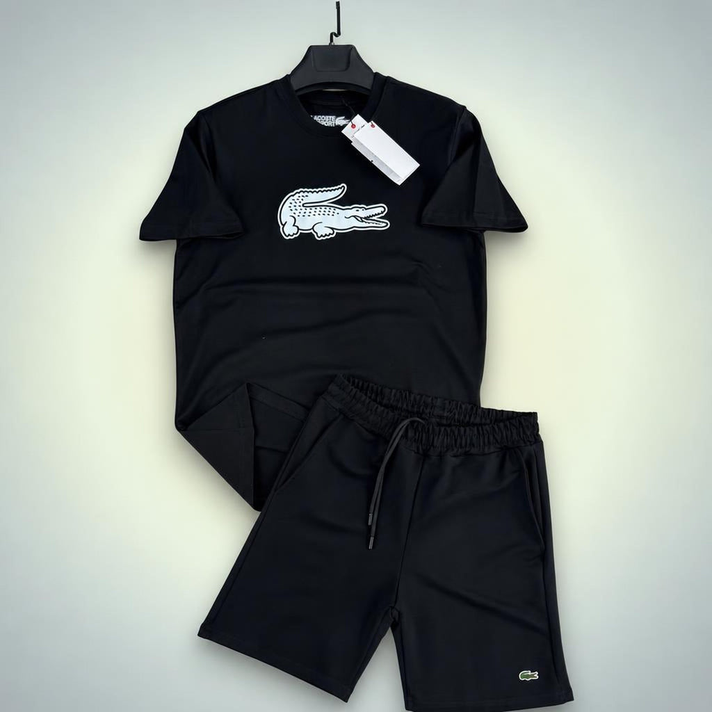 Lacoste Big Logo ανδρικό κοντό αθλητικό σετ, μαύρο. Premium ποιότητα