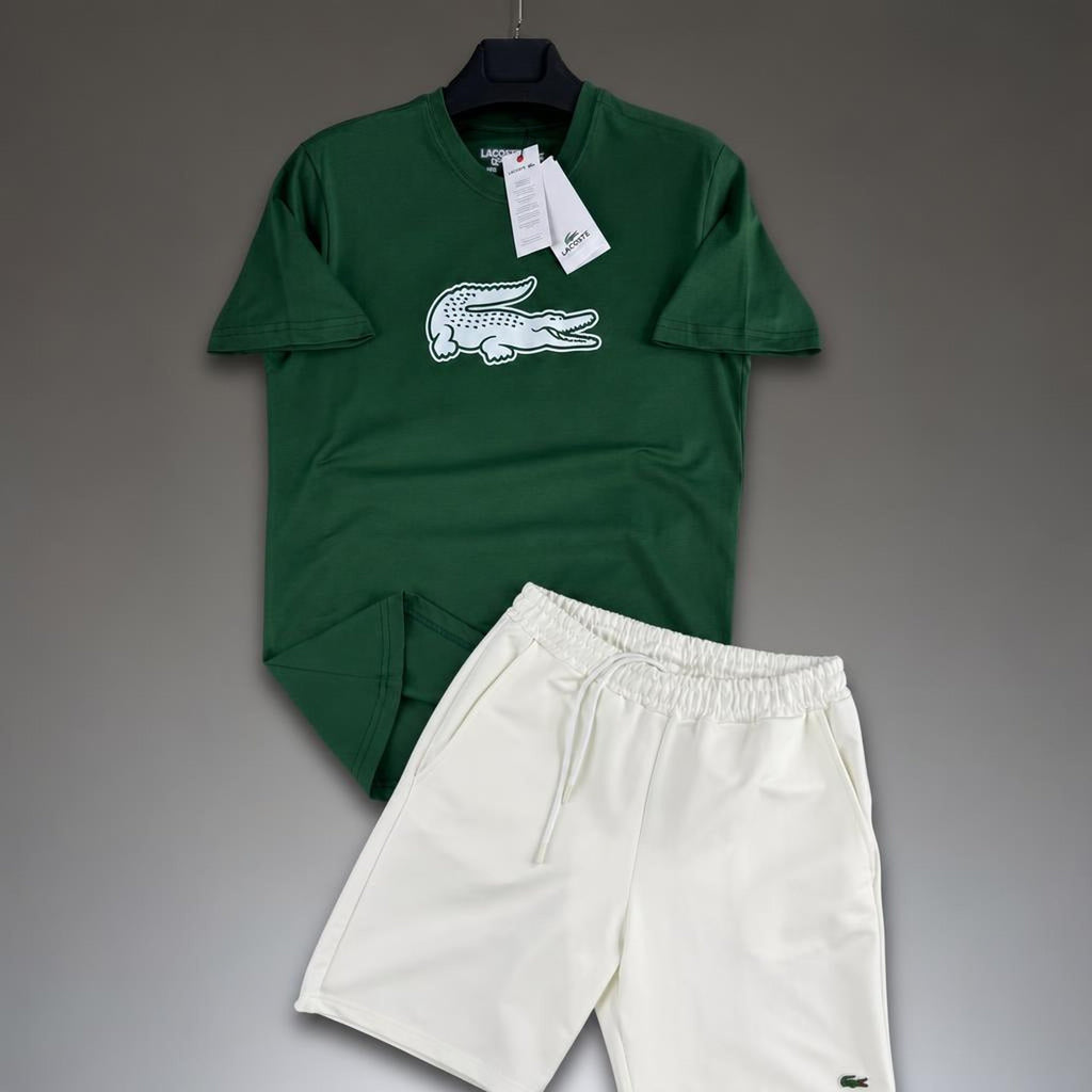 Lacoste Big Logo ανδρικό κοντό αθλητικό σετ, πράσινο και λευκό. Premium ποιότητα