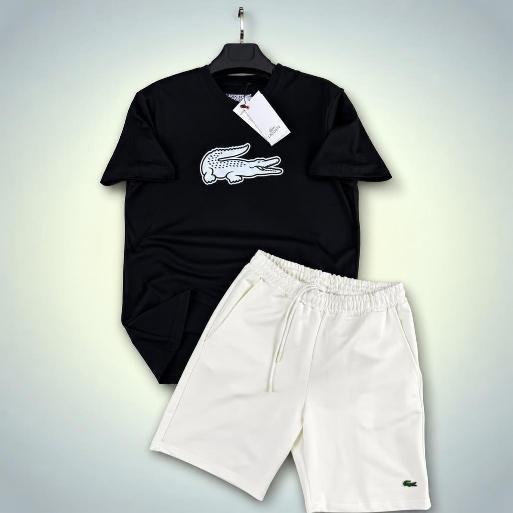 Lacoste Big Logo ανδρικό κοντό αθλητικό σετ, συνδυασμός δύο χρωμάτων, μαύρο και λευκό. Premium ποιότητα