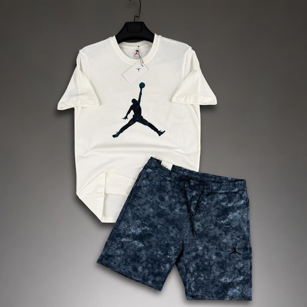 Jordan Big Logo ανδρικό κοντό αθλητικό σετ, Λευκό-Γκρι. Premium ποιότητα