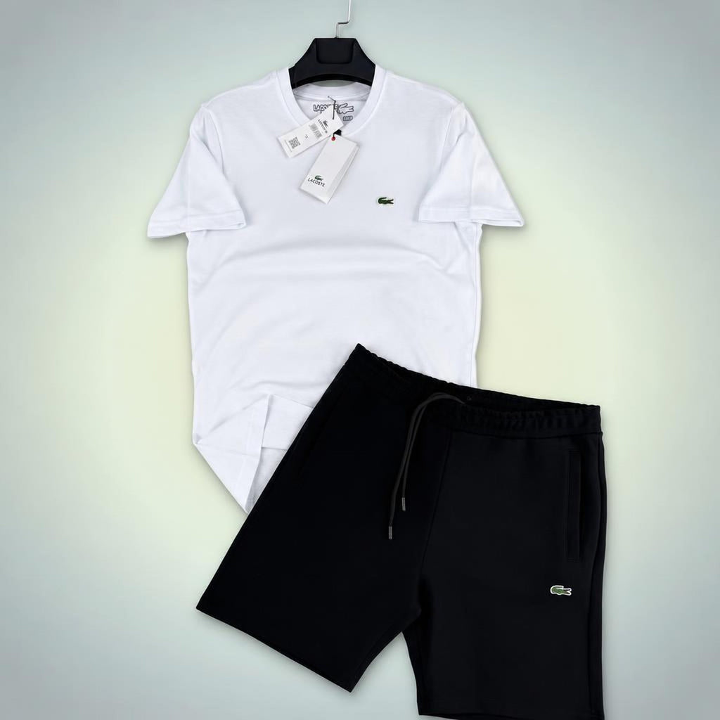 Lacoste Classic ανδρικό κοντό αθλητικό σετ, Λευκό-Μαύρο. Premium ποιότητα