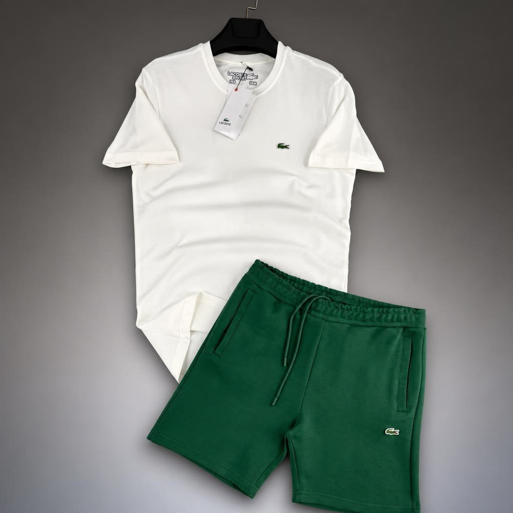 Lacoste Classic ανδρικό κοντό αθλητικό σετ, Λευκό-Πράσινο. Premium ποιότητα