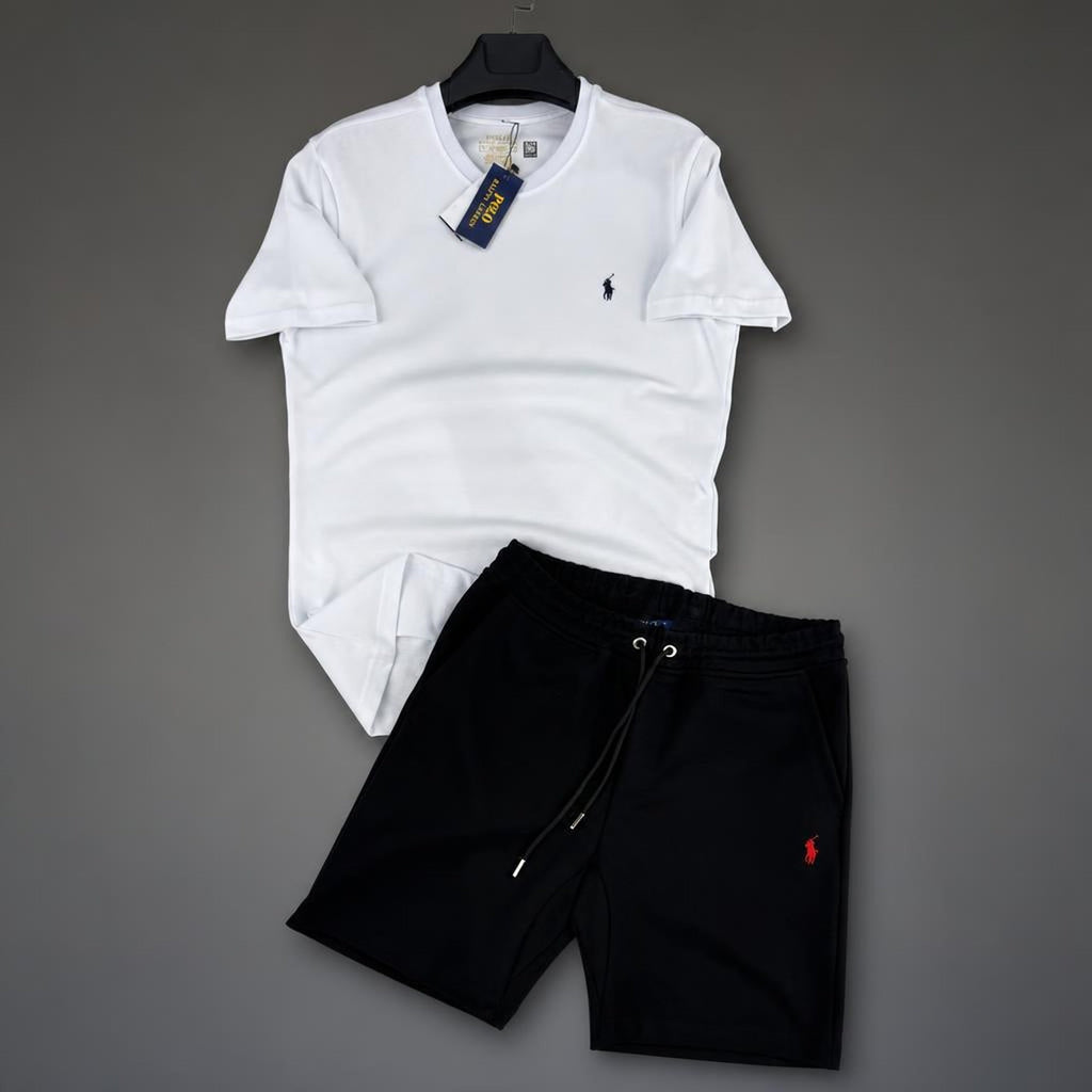 Ralph Lauren Classic ανδρικό κοντό αθλητικό σετ, Λευκό-Μαύρο. Premium ποιότητα